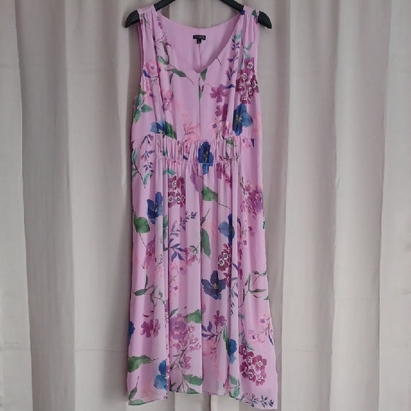 Talbots Dresses & Skirts - Talbots Georgette Botanical Fit&Flare Midi Dress, Purple Floral, Ruched Waist